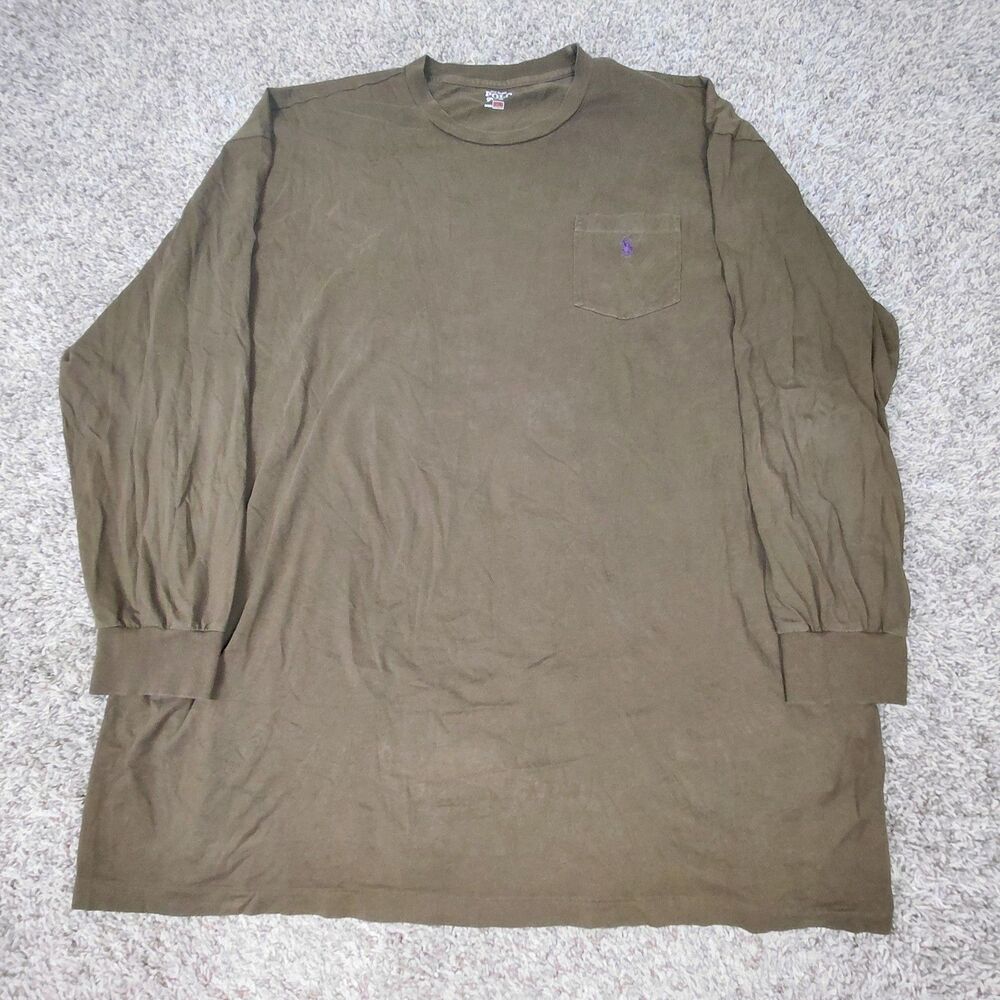 Polo Ralph Lauren T-Shirt Mens 3XLT Brown Pocket Tee Long Sleeve Pony Cotton